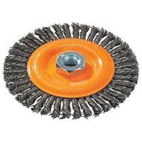 Brosse &agrave; fils nou&eacute;s pour cordons de soudure, Dia. 4", Fils 0,02", Arbre 5/8"-11, Acier GTA Hardware Inc