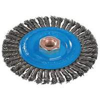 Brosse &agrave; fils nou&eacute;s pour cordons de soudure, Dia. 4", Fils 0,02", Arbre 5/8"-11, Aluminium/Acier inoxydable GTA Hardware Inc