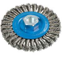 Brosse rotative &agrave; fils nou&eacute;s large, Dia. 4-1/2", Fils 0,02", Arbre 5/8"-11, Aluminium/Acier inoxydable GTA Hardware Inc