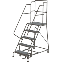 Deep Top Step Rolling Ladder, 5 Steps, 16" Step Width, 50" Platform Height, Steel GTA Hardware Inc