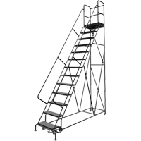Deep Top Step Rolling Ladder, 13 Steps, 24" Step Width, 130" Platform Height, Steel GTA Hardware Inc