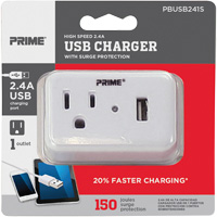 Prime&reg; USB Charger with Surge Protector GTA Hardware Inc